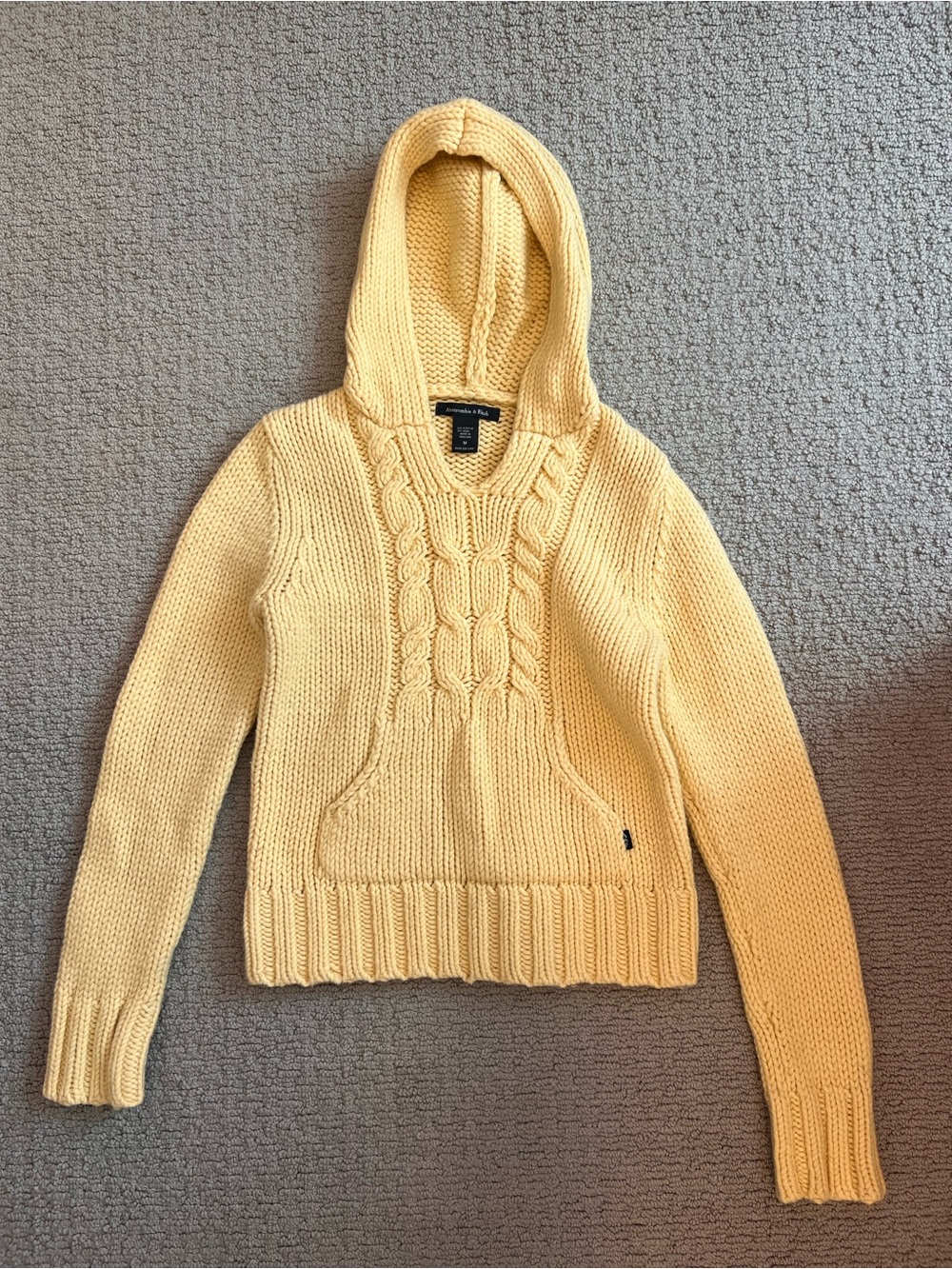 Vintage Wool Abercrombie & Fitch Pale Yellow Cable Knit Hoodie